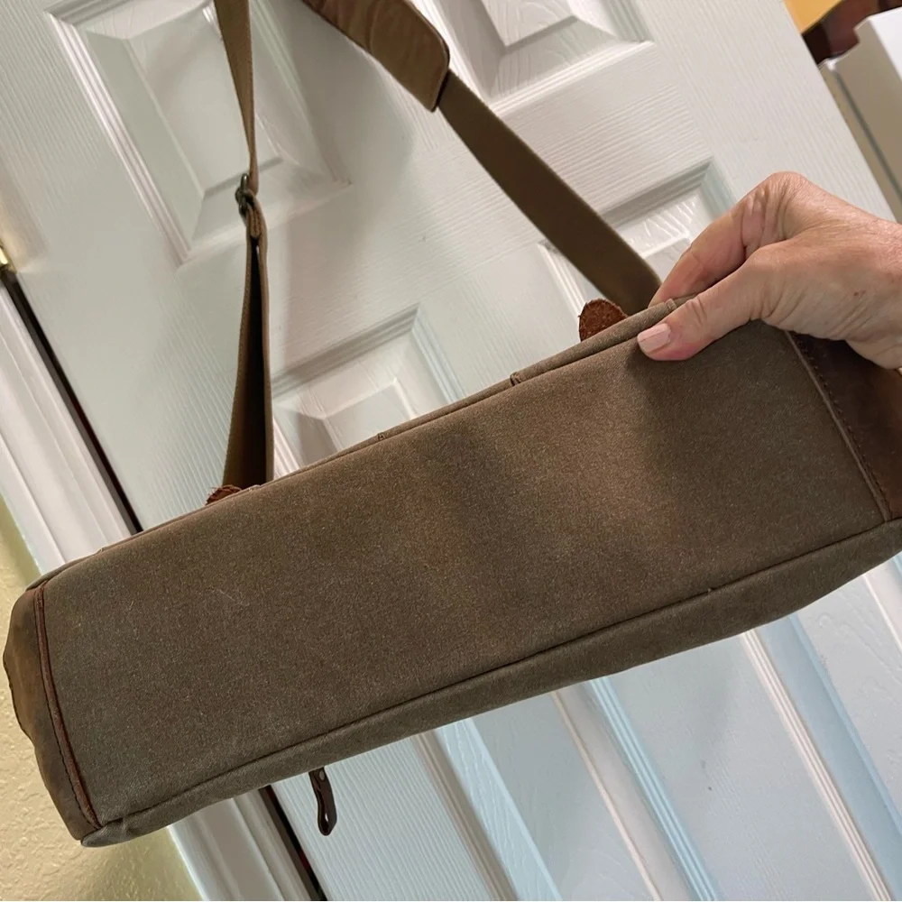 Brown Leather/Canvas Laptop Computer Bag Briefcase Messenger